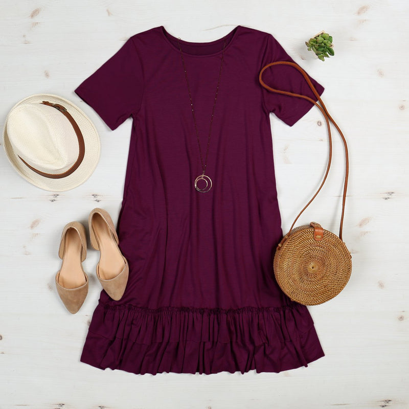 Short Sleeve Ruffled Hem Dress