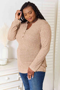 Khaki Ribbed Long Sleeve T-Shirt