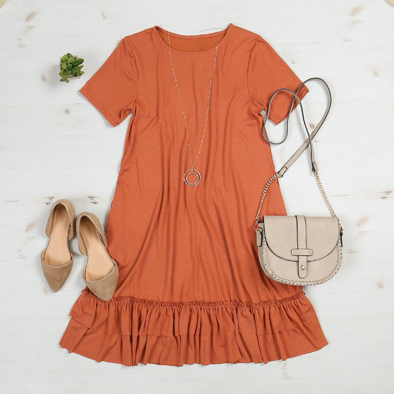 Short Sleeve Ruffled Hem Dress