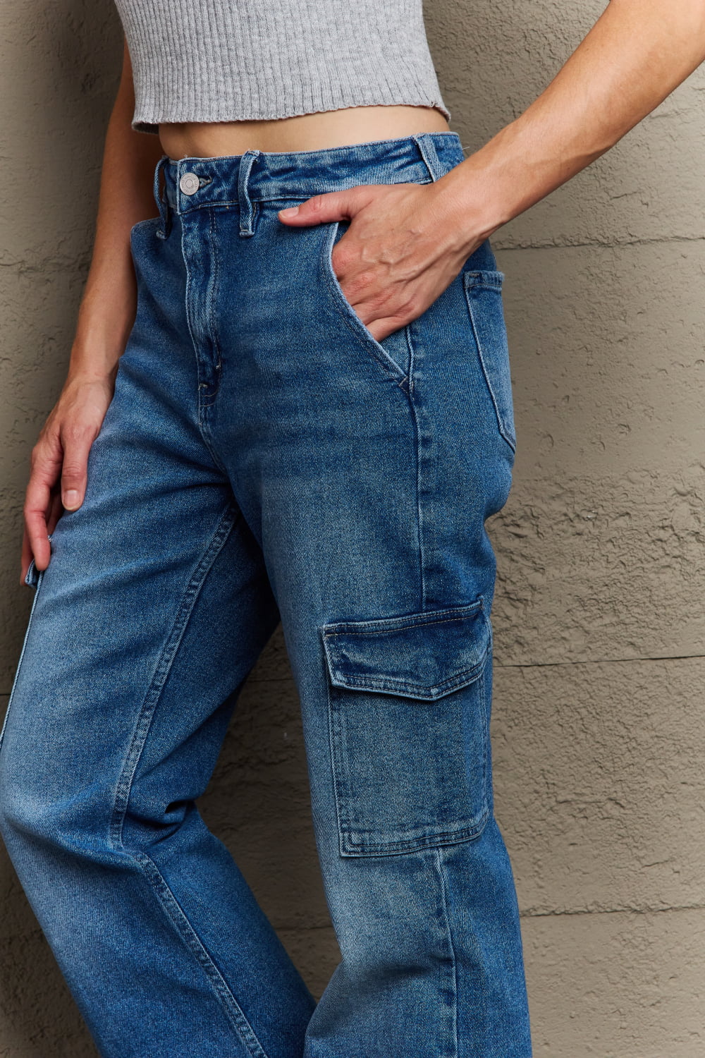 High Waisted Cargo Flare Jeans