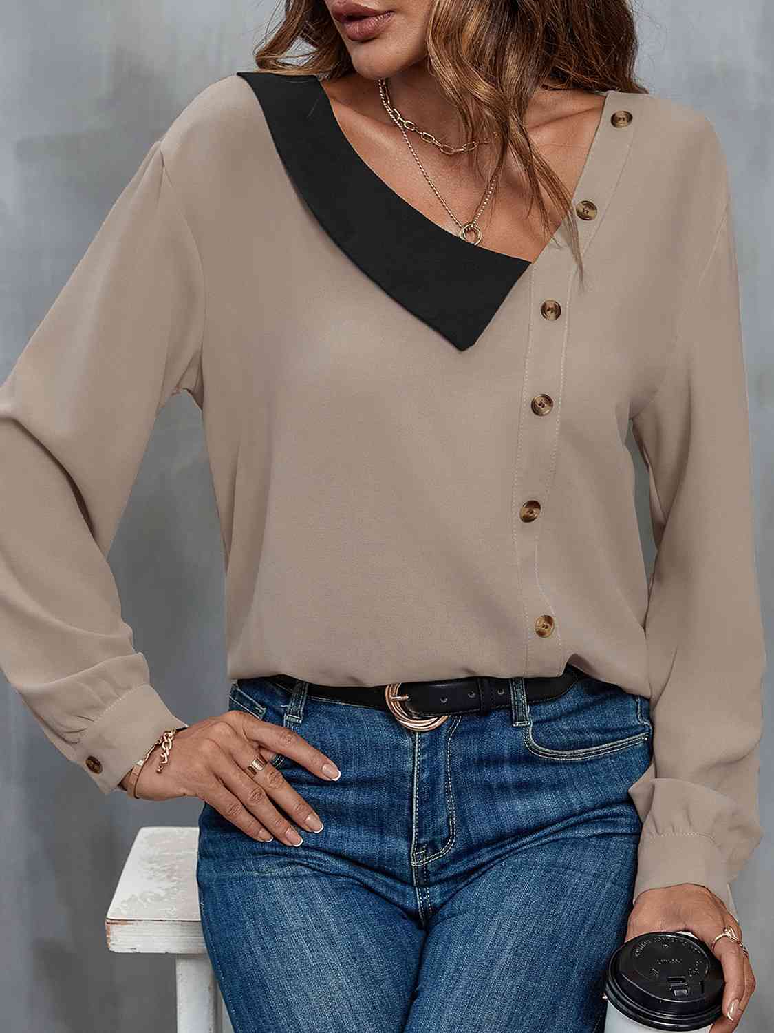 Asymmetrical Camel Sleeve Top