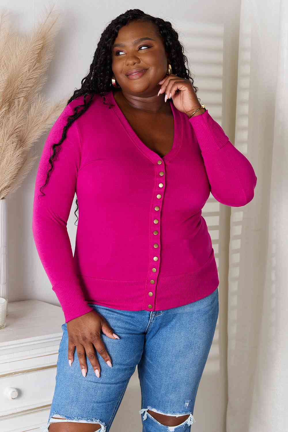 Magenta Long Sleeve Cardigan