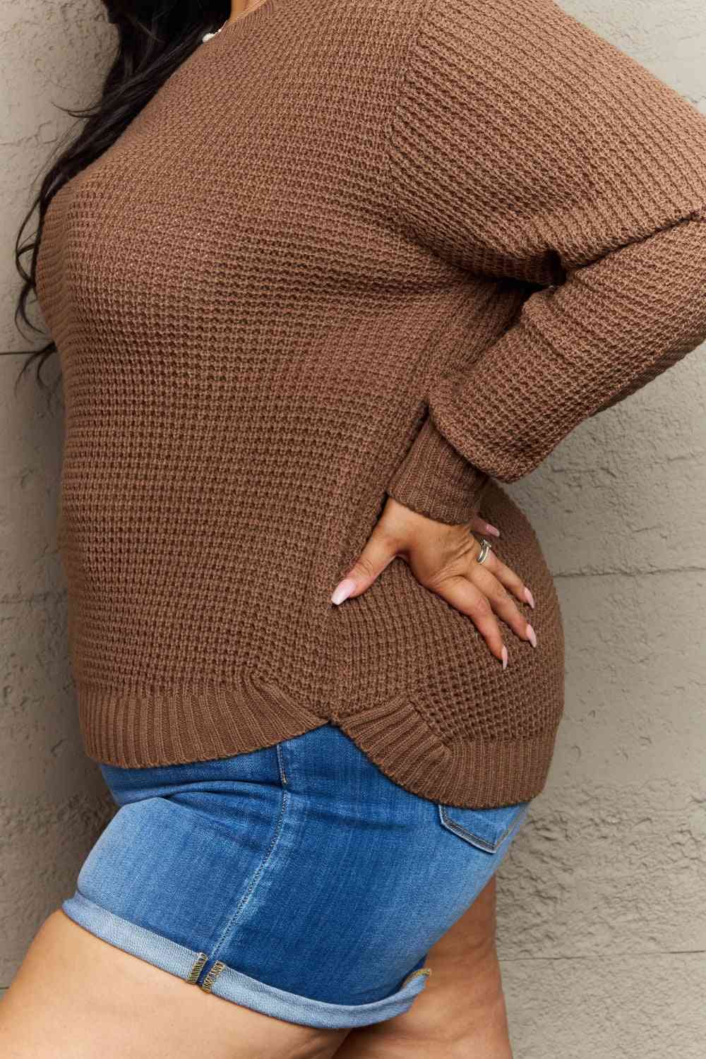 High Low Waffle Knit Sweater
