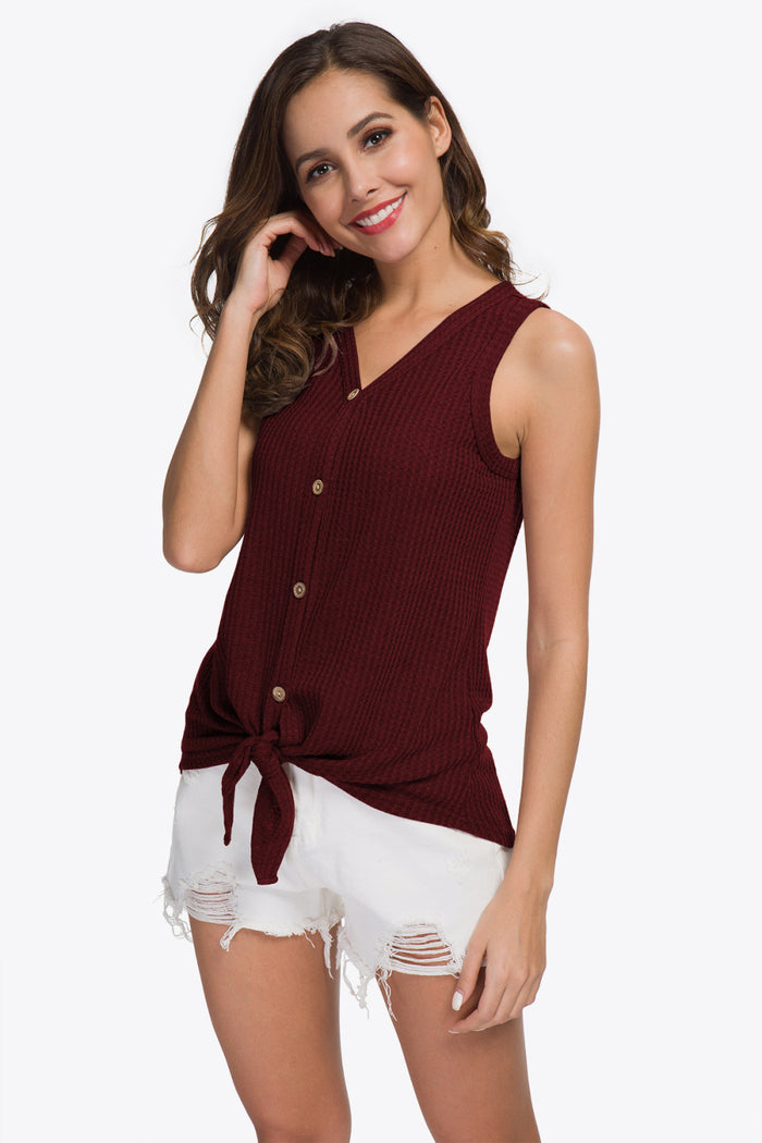 Buttoned V-Neck Tank