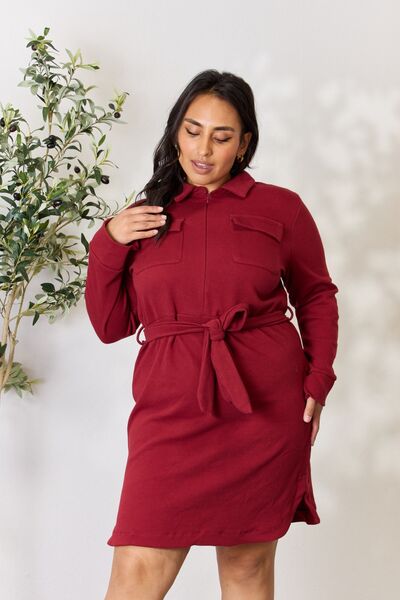 Tie Front Long Sleeve Shirt Dress