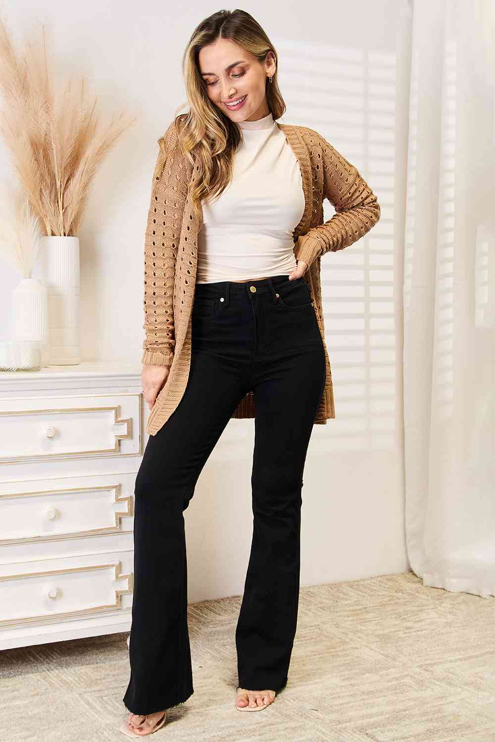 Ribbed Open Front Cardigan