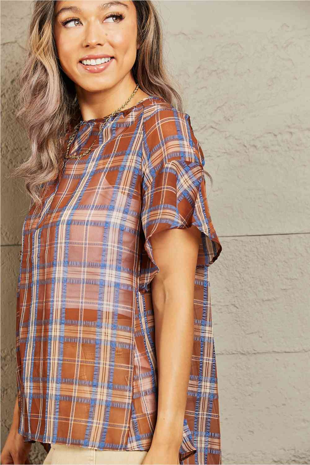 Short Sleeve Plaid Top