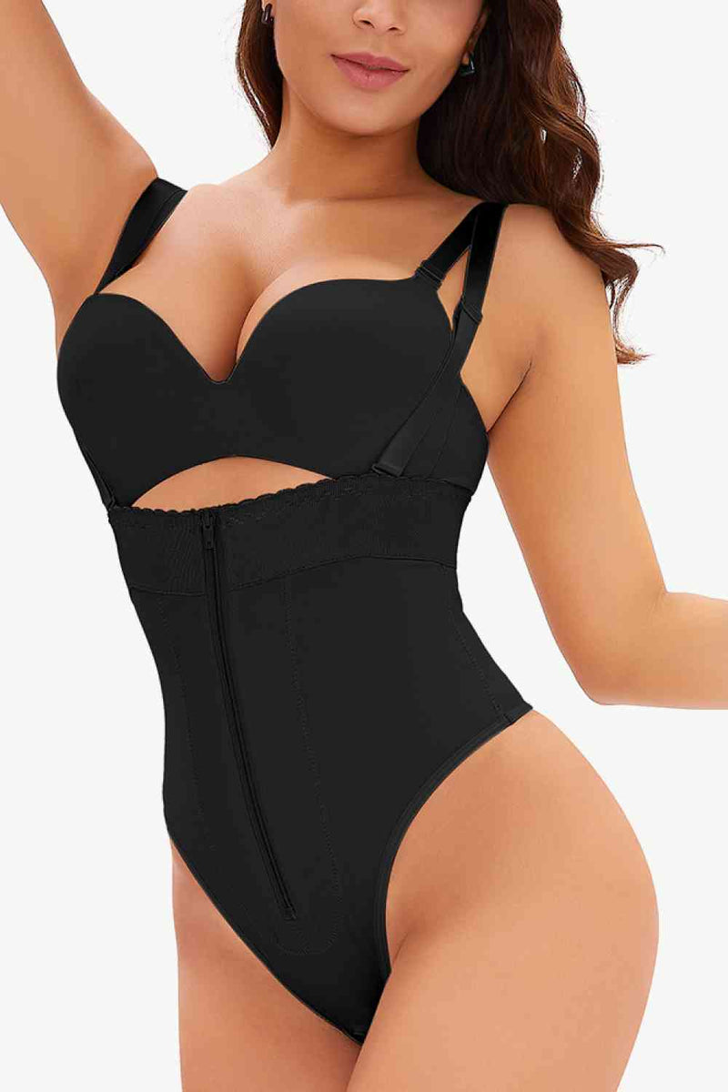 Adjustable Strap Zip-Up Shaping Bodysuit