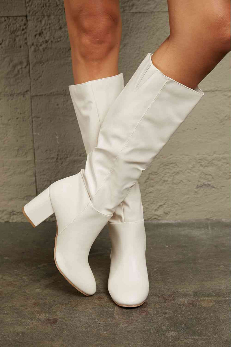 White Heel Knee High Boots