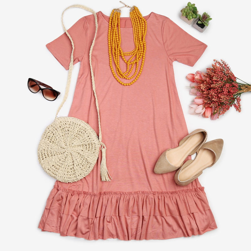 Short Sleeve Ruffled Hem Dress