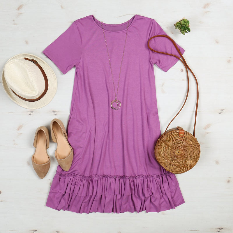 Short Sleeve Ruffled Hem Dress