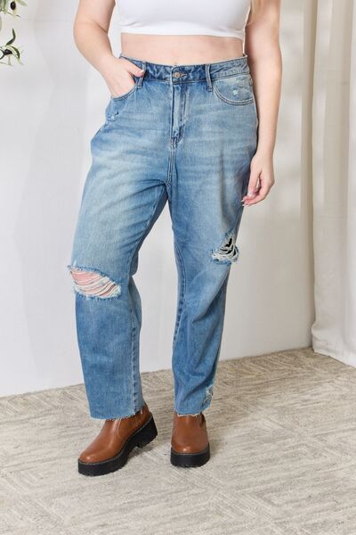 Distressed Raw Hem Straight Jeans