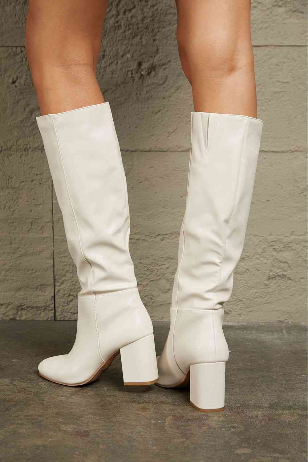 White Heel Knee High Boots