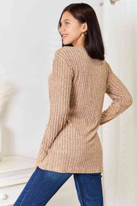 Khaki Ribbed Long Sleeve T-Shirt