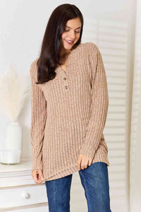 Khaki Ribbed Long Sleeve T-Shirt