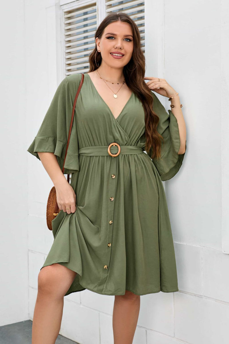 Plus Size Surplice Neck Half Sleeve Dress