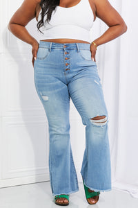 Vibrant Button Flare Jeans