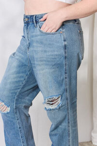 Distressed Raw Hem Straight Jeans