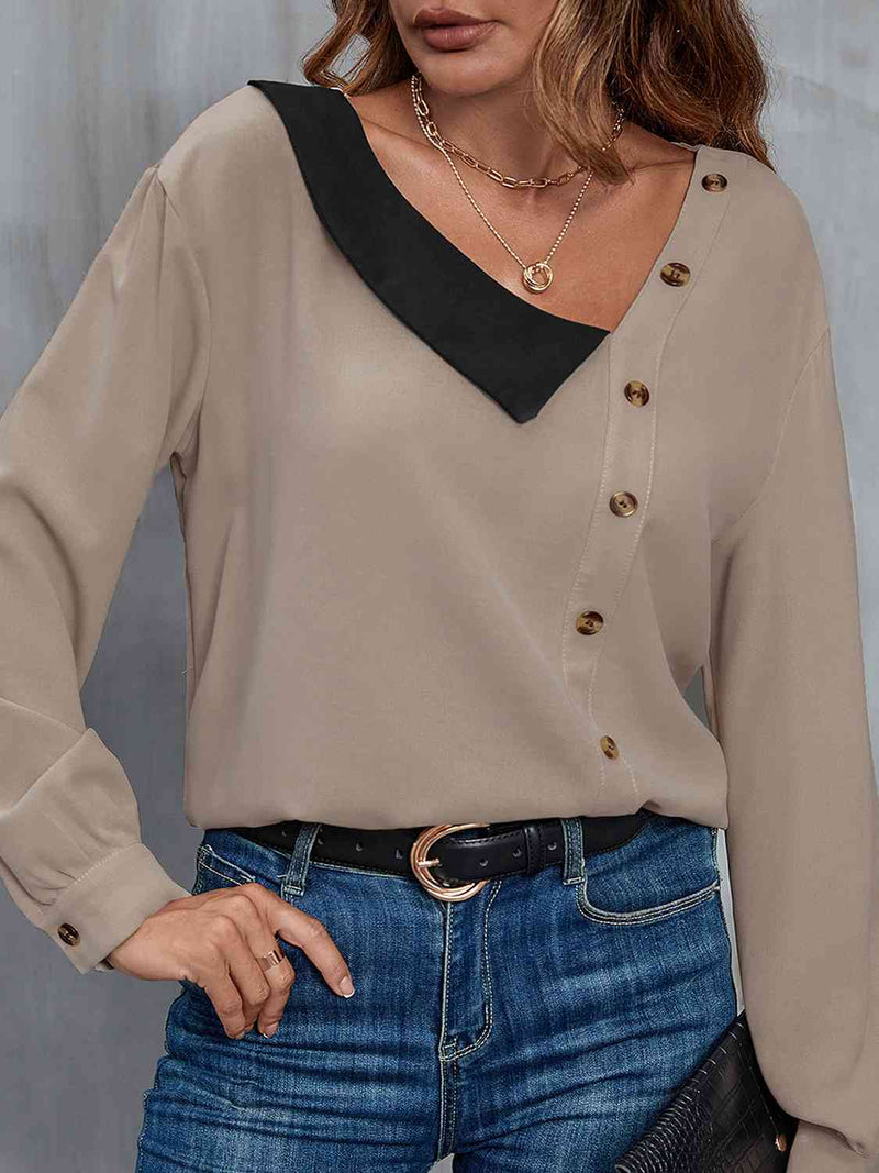 Asymmetrical Camel Sleeve Top