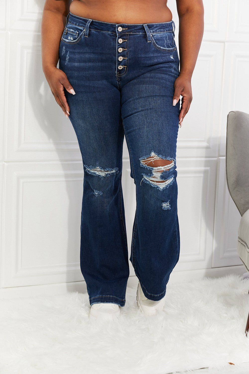 Midrise Button Flare Jeans