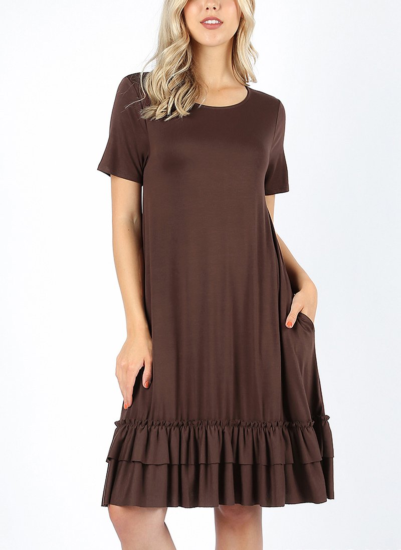 Short Sleeve Ruffled Hem Dress