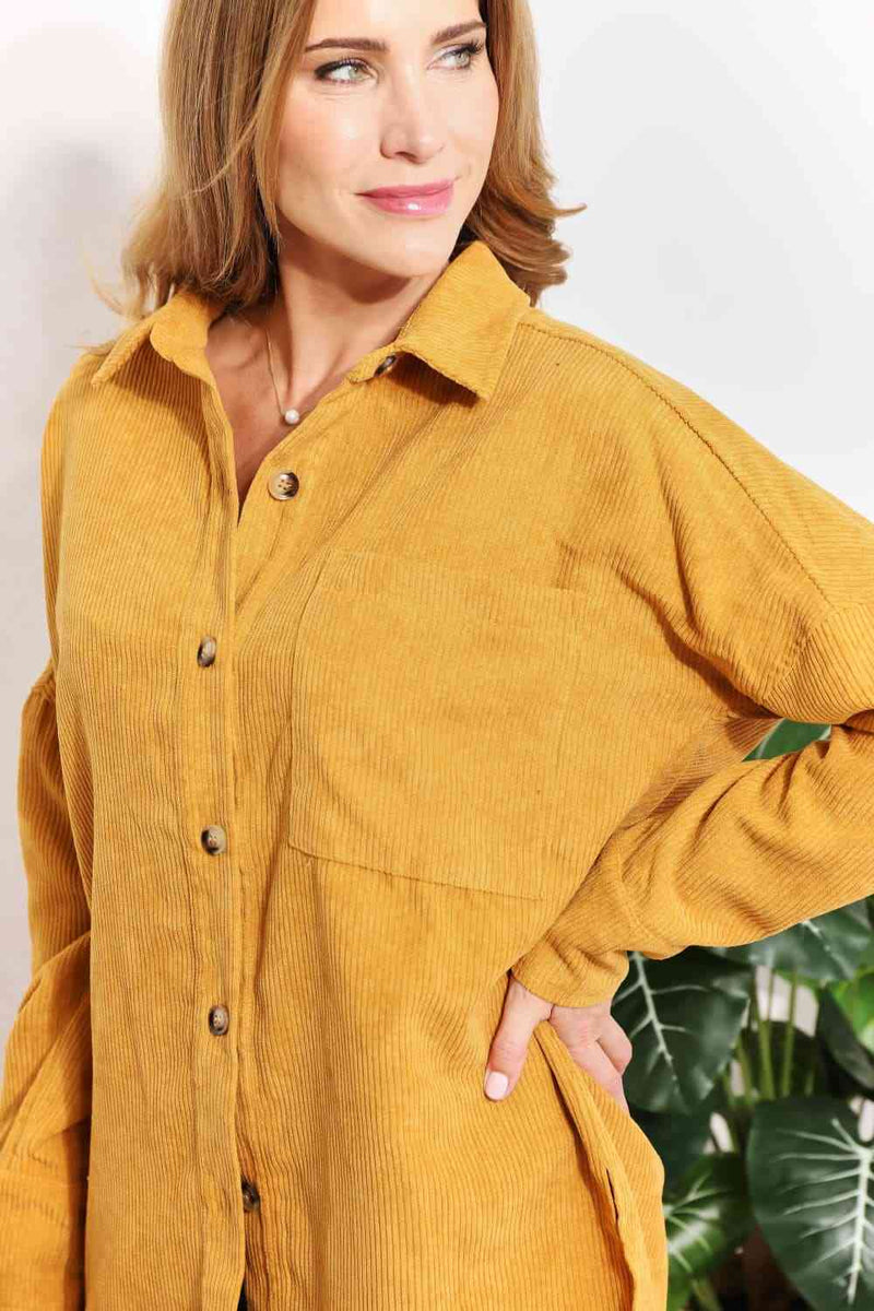 Button-Down Tunic Shirt with Bust Pocket