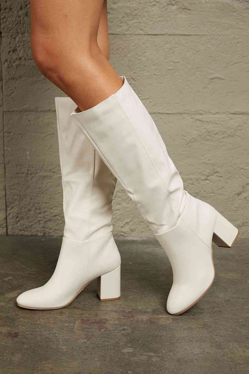 White Heel Knee High Boots