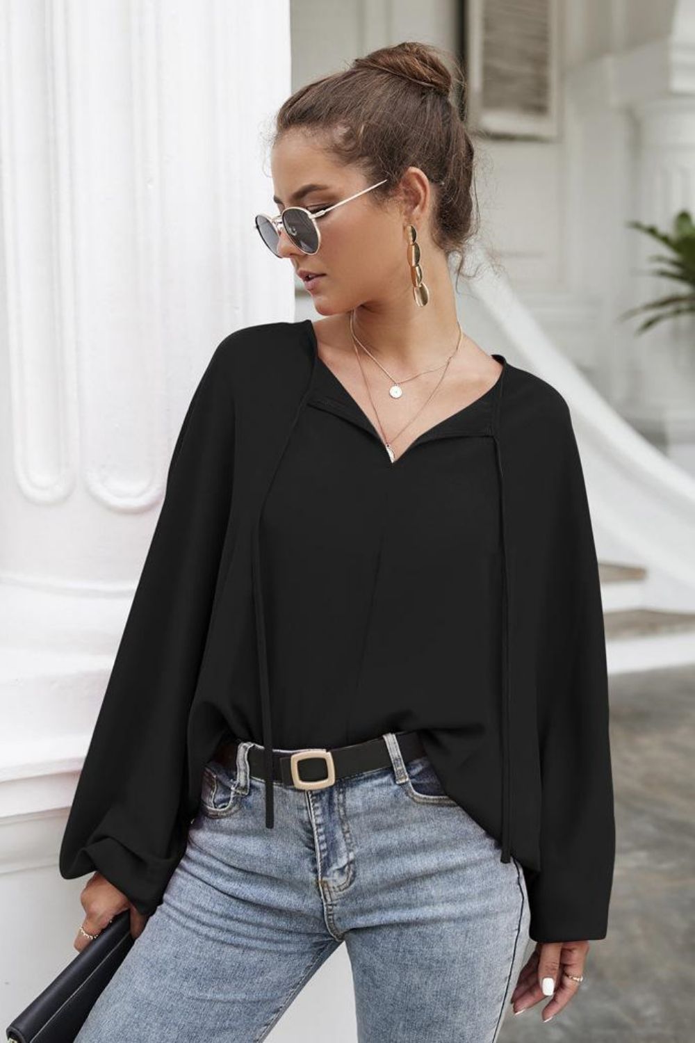 Tie Neck Sleeve Blouse