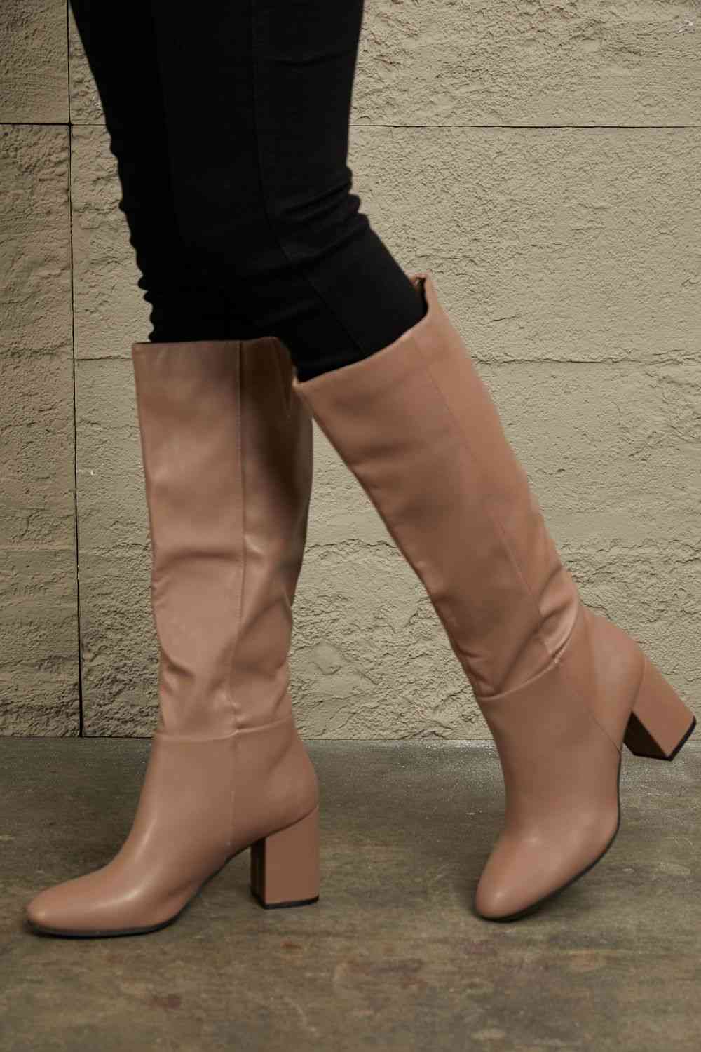 Mocha Heel Knee High Boots