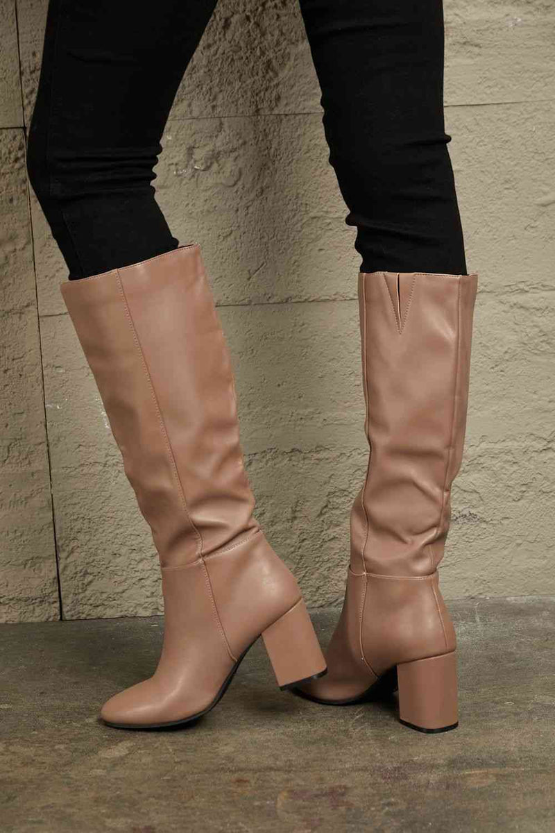 Mocha Heel Knee High Boots