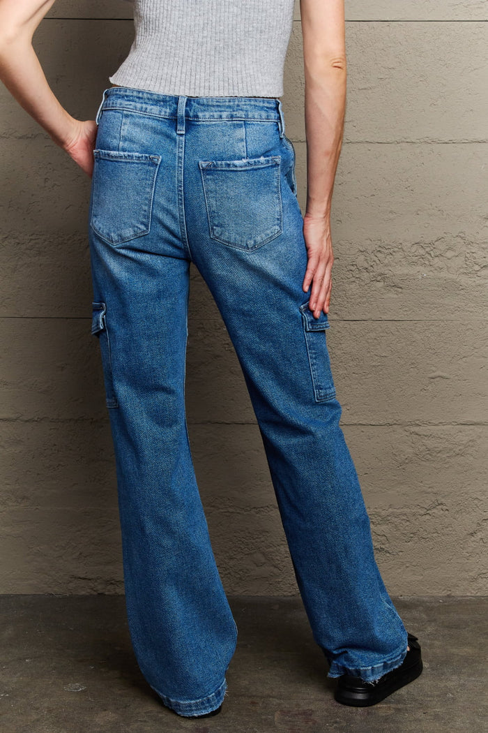 High Waisted Cargo Flare Jeans
