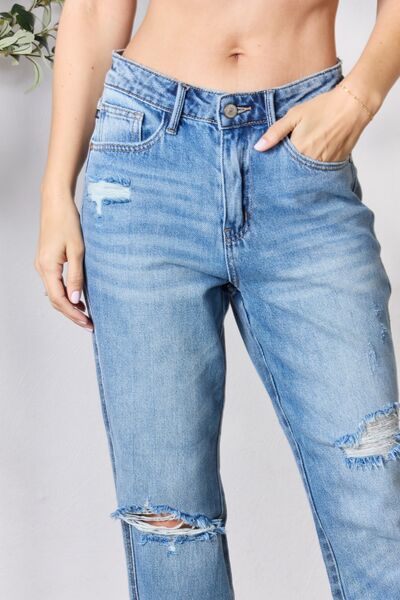 Distressed Raw Hem Straight Jeans