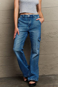 High Waisted Cargo Flare Jeans