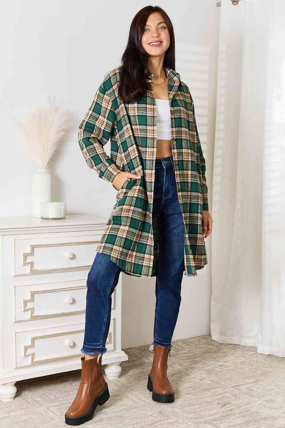 Green Plaid Long Sleeve Shirt