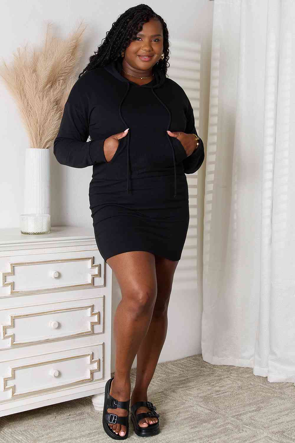 Drawstring Long Sleeve Hooded Dress