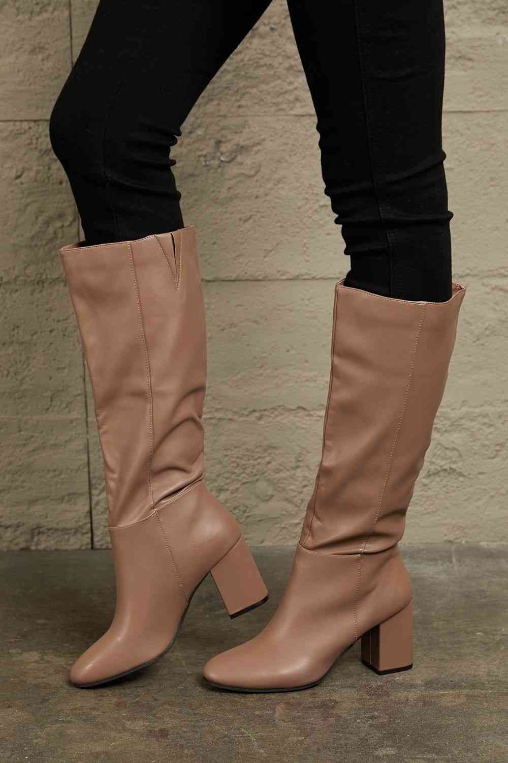 Mocha Heel Knee High Boots