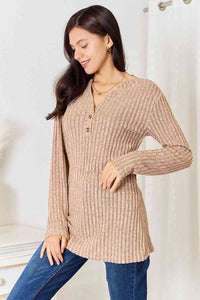 Khaki Ribbed Long Sleeve T-Shirt