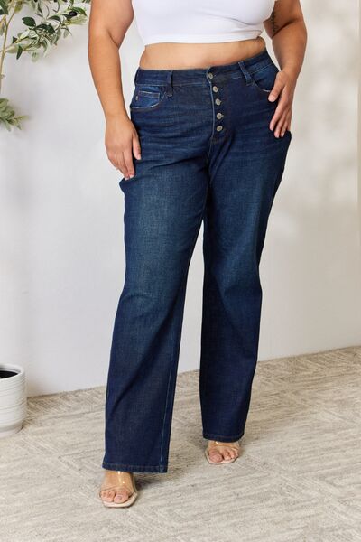 Button-Fly Straight Jeans