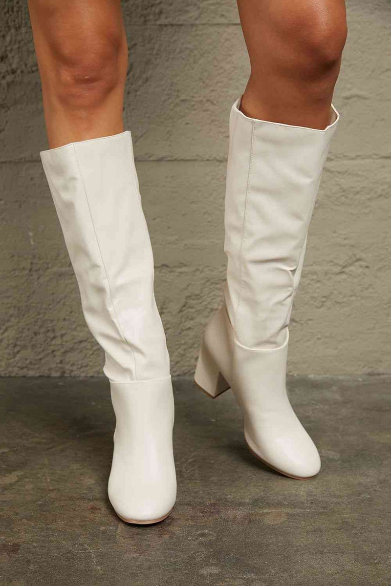 White Heel Knee High Boots