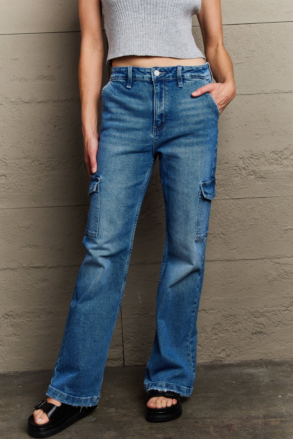 High Waisted Cargo Flare Jeans