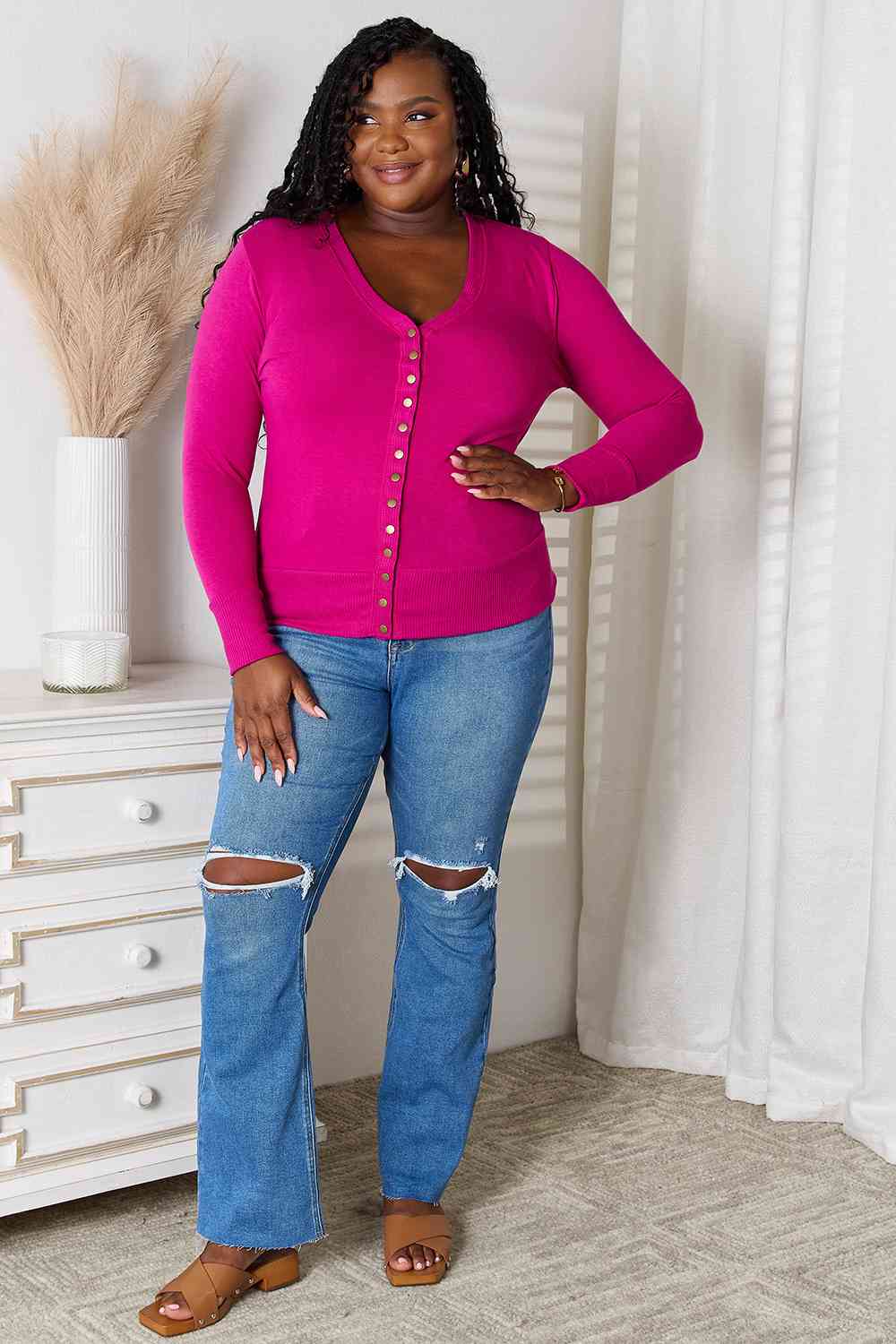 Magenta Long Sleeve Cardigan