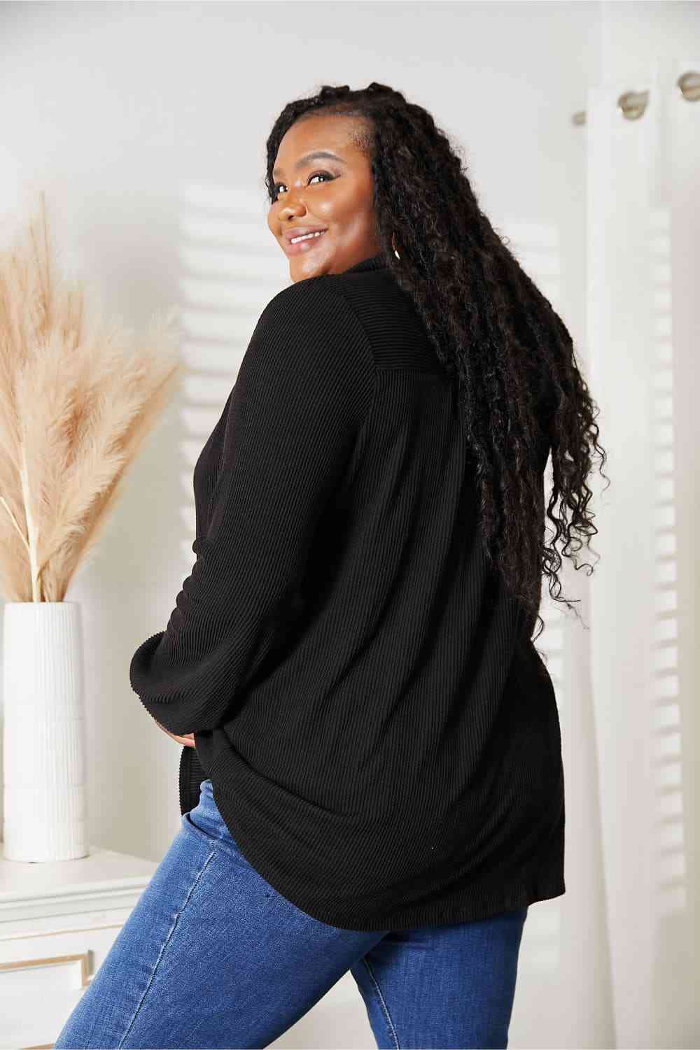 Black Long Sleeve Ribbed Blouse