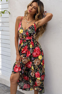 Floral Spaghetti Strap Tied Dress