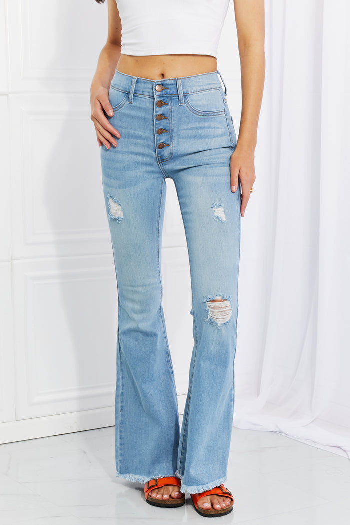 Vibrant Button Flare Jeans