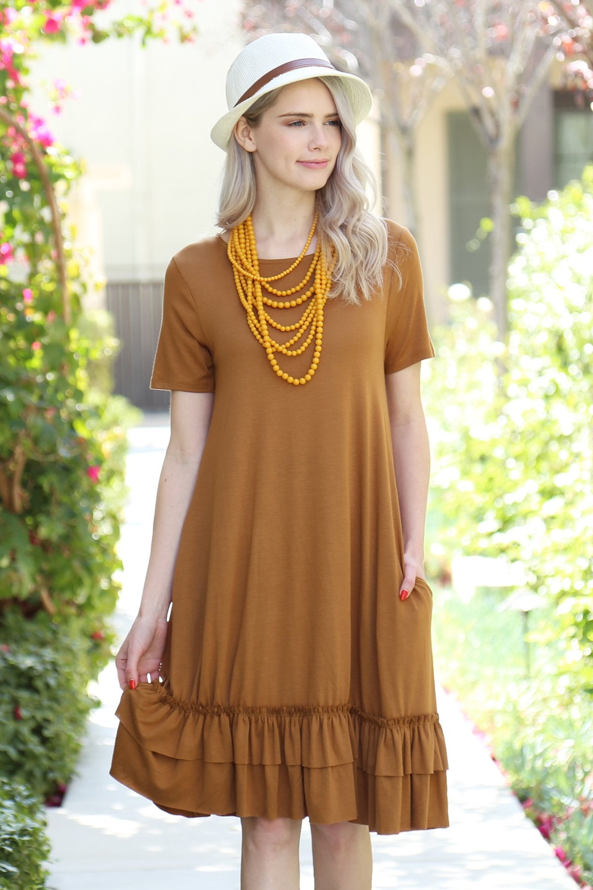 Short Sleeve Ruffled Hem Dress